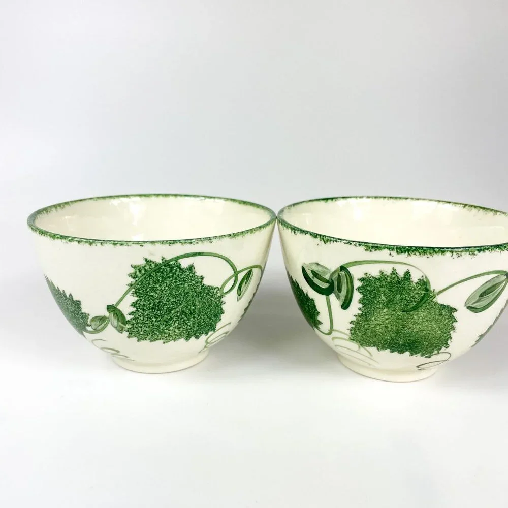 Poole Pottery Green Leaf Breakfast Cup and Saucer 2 sets